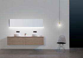 Meuble Suspendu en Wood Chêne Massif + Vasque à poser CORIAN®