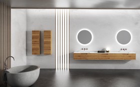 Ensemble Plan-Vasque Corian® + Meuble Suspendu en Wood Chêne Massif - 3 Tiroirs | 858