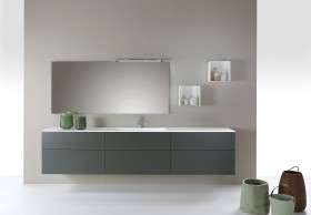  Plan Vasque Solid Surface + Meuble Suspendu en MDF - 6 Tiroirs | 3325