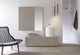 Lavabo Colonne en Solid Surface + Meuble À Poser en MDF - 2 Tiroirs Alignés | 3318