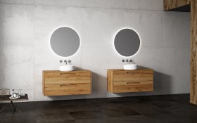 Lavabo À Poser + Meuble Suspendu en Wood Chêne Massif - 2 Tiroirs Superposés | 853