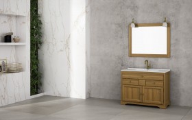 Meuble À Poser Wood en Chêne Pin - 3 Tiroirs + 2 Portes - Plan Vasque | 864
