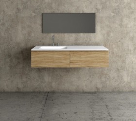 Plan Vasque CORIAN® + Meuble en Chêne Massif 3216 | 2 Tiroirs aligned