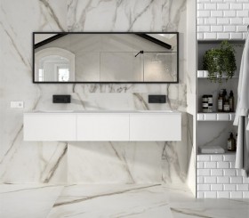  Plan Double Vasque CORIAN® + Meuble Suspendu en MDF - 3 Tiroirs | 5050