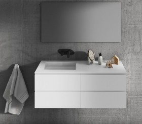  Plan Vasque CORIAN® + Meuble Suspendu en MDF - 4 Tiroirs | 5049