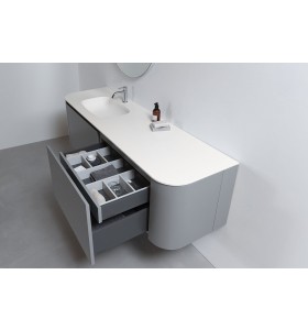 Plan Vasque CORIAN® + Meuble Suspendu en MDF - 2 Tiroirs et 1 Tiroir Intérieur | 3226