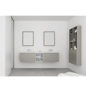Double Plan Vasque CORIAN® + Meuble Suspendu en MDF - 2 Tiroirs et 2 Niches | 3208