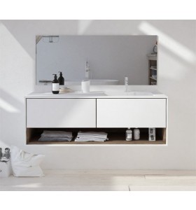 Plan Vasque CORIAN® + Meuble Suspendu en MDF - 2 tiroirs et un tiroir intérieur | 3100