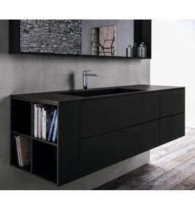 Plan Vasque CORIAN® Deep Nocturne + Meuble Suspendu en MDF - 4 Tiroirs et 4 Niches | 3201