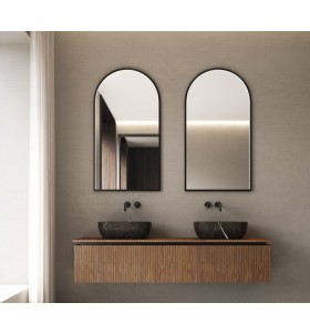 Double Vasque Noir à poser Porcelaine + Meuble en Chêne Massif Design 3D | 2 Tiroirs