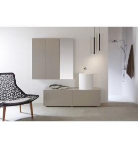 Lavabo Colonne en Solid Surface + Meuble À Poser en MDF - 2 Tiroirs Alignés | 3318