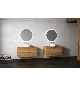 Lavabo À Poser + Meuble Suspendu en Wood Chêne Massif - 2 Tiroirs Superposés | 853