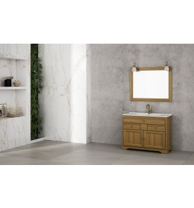 Meuble À Poser Wood en Chêne Pin - 3 Tiroirs + 2 Portes - Plan Vasque | 864
