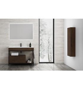 Meuble sur base Metállique en Wood Chêne Massif - 1 Tiroir + Plan Vasque Corian® | 850