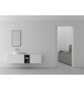Plan Vasque CORIAN® + Meuble Suspendu en MDF - 3 Tiroirs et 2 Nitches | 3222