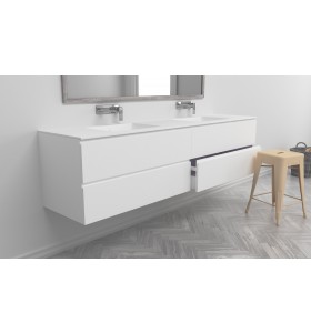  Plan Double Vasque CORIAN® + Meuble Suspendu en MDF - 4 Tiroirs | 3238