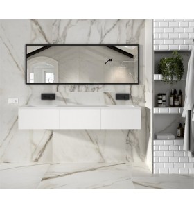  Plan Double Vasque CORIAN® + Meuble Suspendu en MDF - 3 Tiroirs | 5050