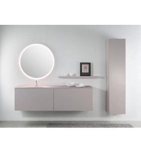  Plan Vasque en Verre + Meuble Suspendu en MDF - 2 Tiroirs Alignés | 3299