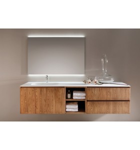 Plan Vasque CORIAN® + Meuble Suspendu en Wood Chêne Massif - 3 Tiroirs et 2 Niches  | 3298