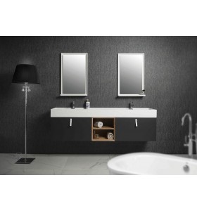 Double Vasque CORIAN® + Meuble Suspendu en MDF - 2 Tiroirs et 2 Niches | 3234  