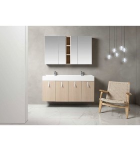 Meuble Suspendu en Bois de chêne + Plan Double Vasque corian 3235