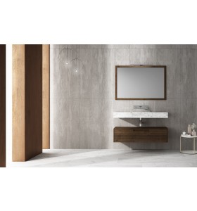 Vasque en Marbre Authentique Carrara + Meuble Suspendu Wood en Chêne Massif - 1 Tiroir | 861