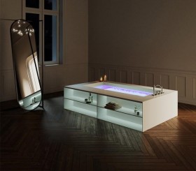 Baignoire Sur Mesure CORIAN® + 3 Tabliers + Étagères Frontales | 3508 | HYDROMASSAGE