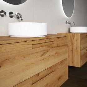 Lavabo À Poser + Meuble Suspendu en Wood Chêne Massif - 2 Tiroirs Superposés | 853