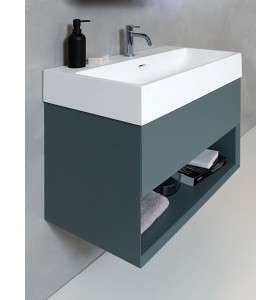 Vasque CORIAN® + Meuble Suspendu en MDF - 1 Tiroir et 1 Niche | 3219