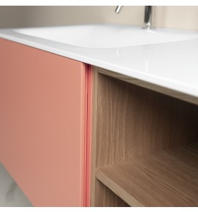 Double Plan Vasque CORIAN® + Meuble Suspendu en MDF - 2 Tiroirs et 2 Niches | 327
