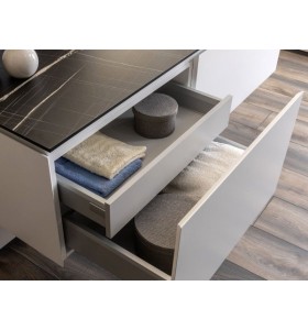 Plan Vasque Authentique MARBRE + Meuble Suspendu en MDF - 2 tiroirs et un tiroir intérieur | 3608