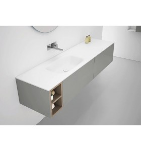 Plan Vasque CORIAN® + Meuble Suspendu en MDF - 2 Tiroirs et 2 Niches | 3210