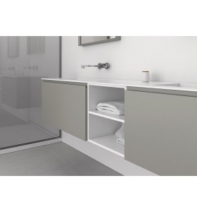 Double Plan Vasque CORIAN® + Meuble Suspendu en MDF - 2 Tiroirs et 2 Niches | 3208