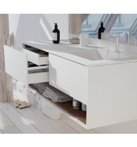 Plan Vasque CORIAN® + Meuble Suspendu en MDF - 2 tiroirs et un tiroir intérieur | 3100