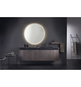 Vasque Solid Surface Marquina + Meuble Suspendu en Chêne de Plomb - 2 Tiroirs Alignés | 3322