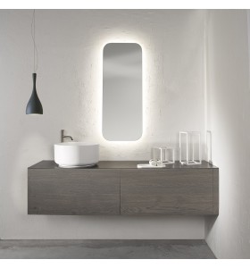 Vasque à poser Solid Surface + Meuble Suspendu en Chêne Maltéf - 2 Tiroirs Alignés | 3319