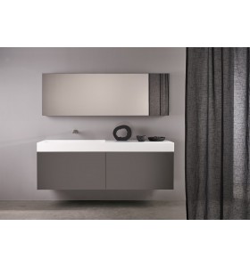 Vasque Solid Surface + Meuble Suspendu en MDF - 2 Tiroirs Alignés | 3324