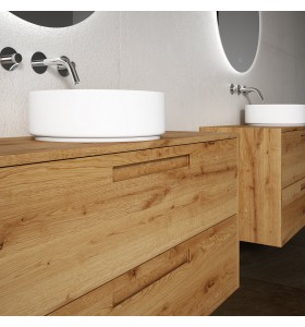 Lavabo À Poser + Meuble Suspendu en Wood Chêne Massif - 2 Tiroirs Superposés | 853