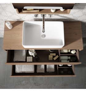 Lavabo À Poser + Meuble Suspendu en Wood Chêne Massif - 2 Tiroirs Superposés | 856