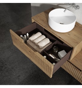 Lavabo À Poser + Meuble Suspendu Wood en Chêne Massif - 2 Tiroirs | 859