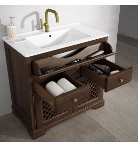 Meuble À Poser Wood en Chêne Pin - 3 Tiroirs + 2 Portes - Plan Vasque | 865