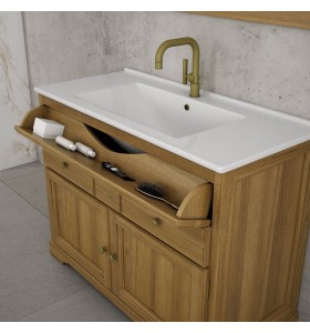 Meuble À Poser Wood en Chêne Pin - 3 Tiroirs + 2 Portes - Plan Vasque | 864