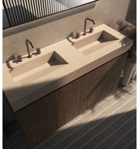Meuble au sol 3D + Plan de travail Hi-Macs® | 2 tiroirs - 3909