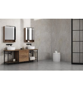 Meuble sur base Metállique en Wood Chêne Massif - 2 Tiroirs Superposés + Double Vasque | 851