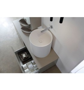 Lavabo Colonne en Solid Surface + Meuble À Poser en MDF - 2 Tiroirs Alignés | 3318