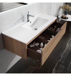 Ensemble Plan-Vasque Corian® + Meuble Suspendu en Wood Chêne Massif - 1 Tiroir | 854  
