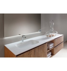 Plan Vasque CORIAN® + Meuble Suspendu en Wood Chêne Massif - 3 Tiroirs et 2 Niches  | 3298