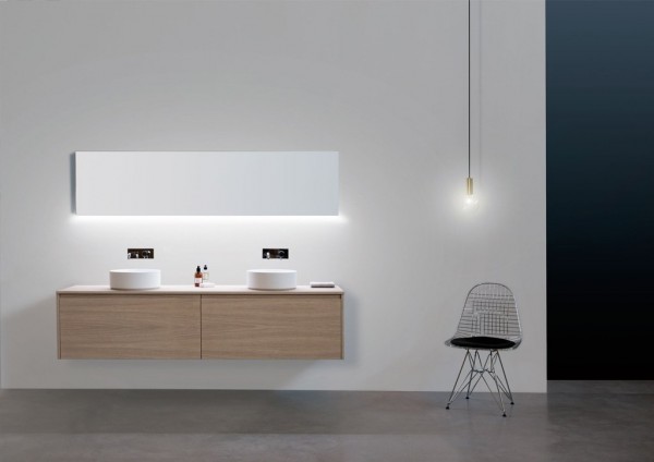 Meuble Suspendu en Wood Chêne Massif + Vasque à poser CORIAN®