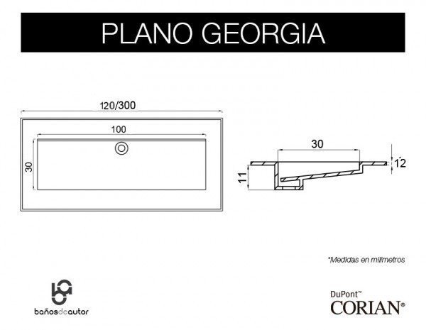 Plan Vasque CORIAN® GEORGIA plane